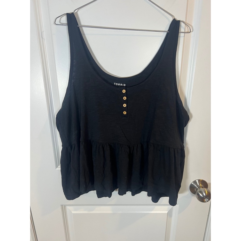 Torrid Womens Tank Top‎ Peplum Henley Slub Knit Black 1